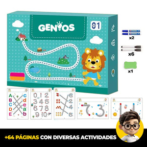 Libro de Actividades Reutilizable Genios® + Kit Marcadores y Borrador ¡de Regalo!