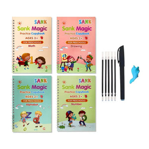 4 Cuadernos de Caligrafía Reutilizables + Bolígrafo Mágico