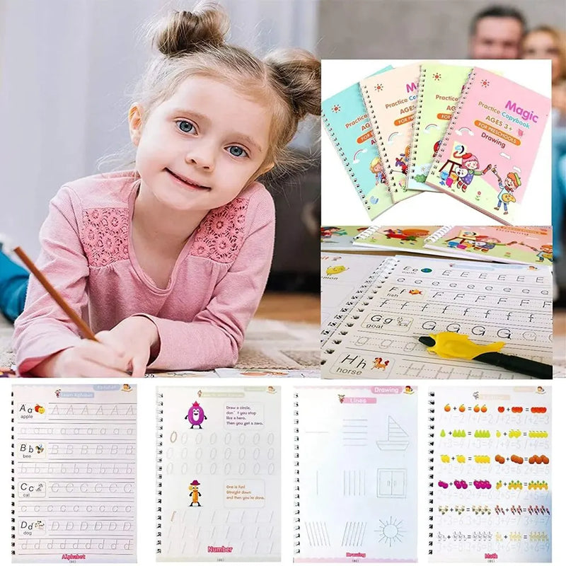 Cadernos De Caligrafia Reutilizáveis, Kit De Caligrafia Para Crianças, Caligrafia Infantil, Brinquedo Para Caligrafia, Caneta com Tinta Mágica, Cadernos Reutilizáveis Para Aprender a Escrever, Kit Educativo De Caligrafia, Cadernos Temáticos de Caligrafia, Brinquedo para Educação Infantil, Treinamento De Escrita