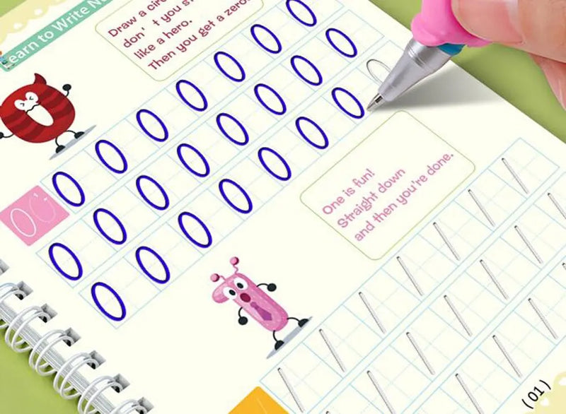 Cadernos De Caligrafia Reutilizáveis, Kit De Caligrafia Para Crianças, Caligrafia Infantil, Brinquedo Para Caligrafia, Caneta com Tinta Mágica, Cadernos Reutilizáveis Para Aprender a Escrever, Kit Educativo De Caligrafia, Cadernos Temáticos de Caligrafia, Brinquedo para Educação Infantil, Treinamento De Escrita